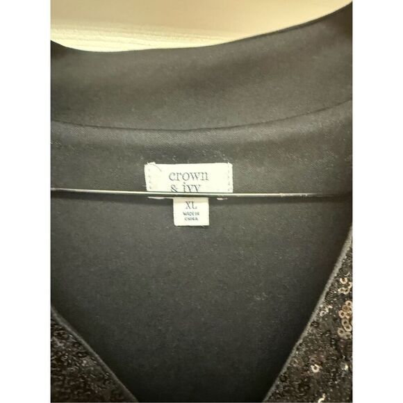 Crown & Ivy Black Tiered Sequin V-Neck Long Sleeve Dress sz XL EUC - Picture 6 of 11